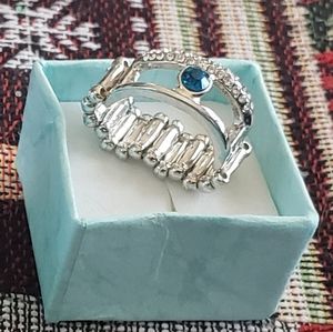 Stylish blue stone and cubic zarconia gems ring